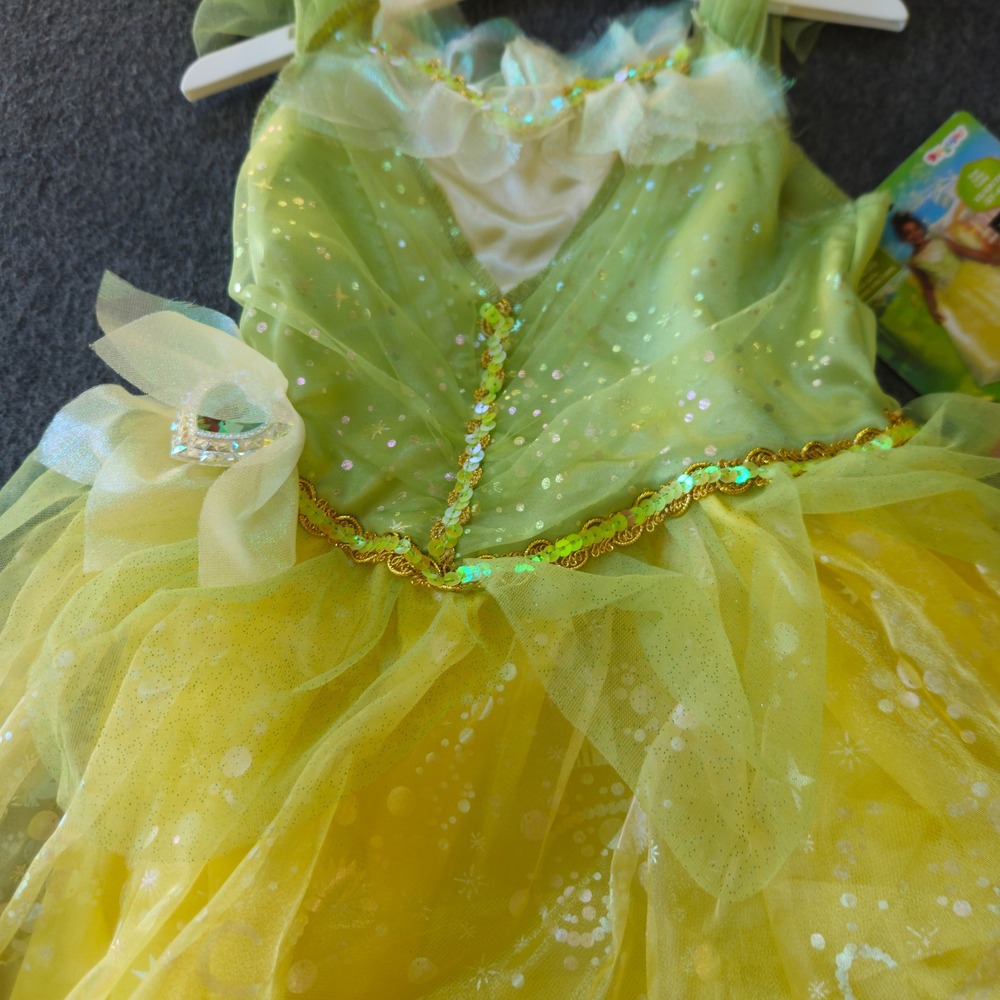 New! Tiana Disney Princess and the Frog Deluxe Costume Girls 3T-4T Sequin Tulle - Picture 5 of 6